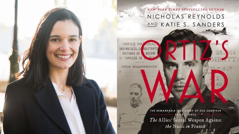 Journalist Katie Sanders and the cover of her book, 