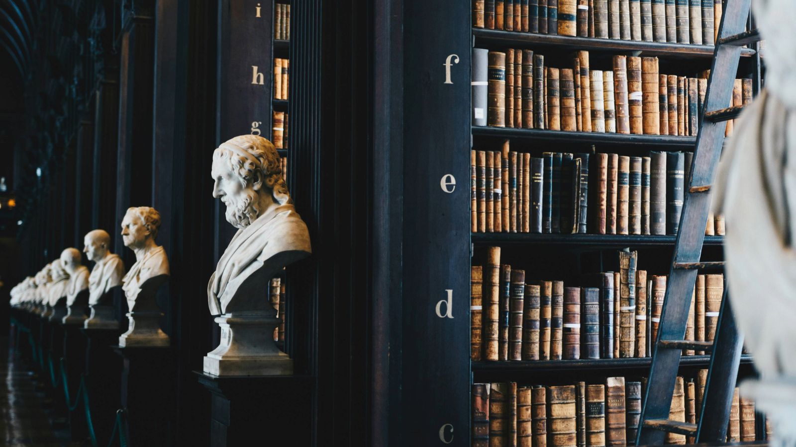 Row of marble statue heads