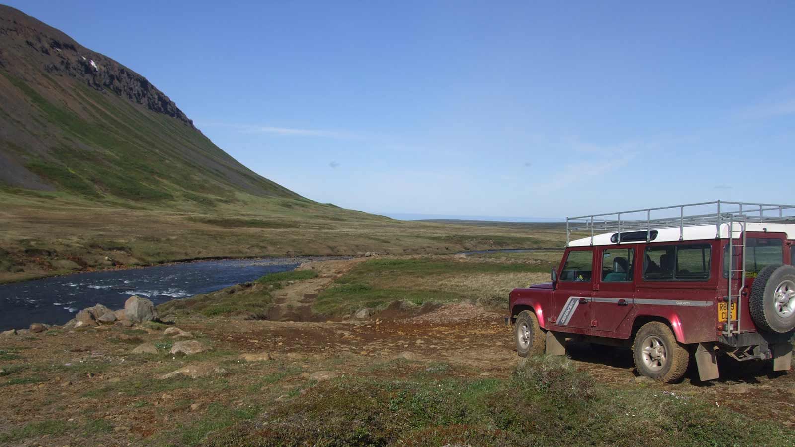 NABO Project Land Rover prepares to cross river in Iceland.