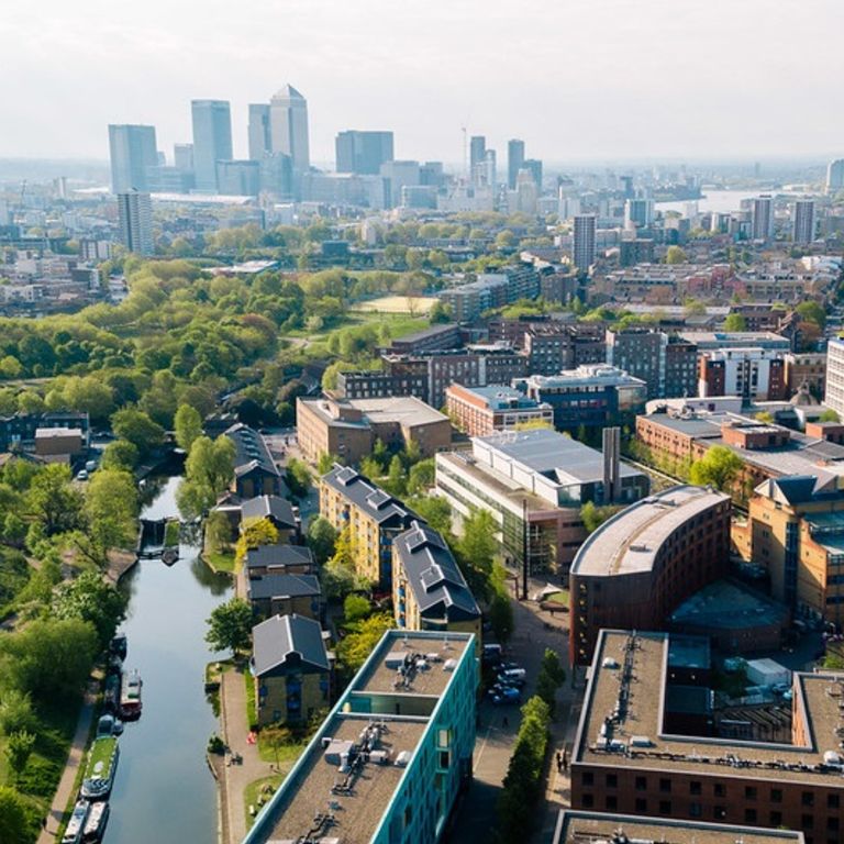Photo—Queen Mary University of London's Mile End Campus, aerial view