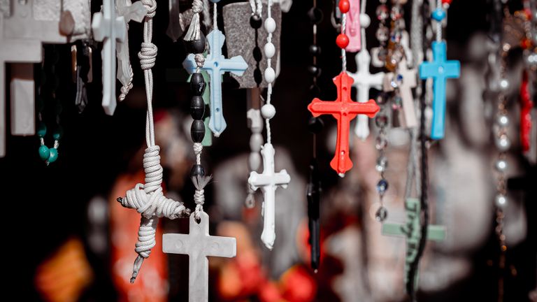 random crosses hanging