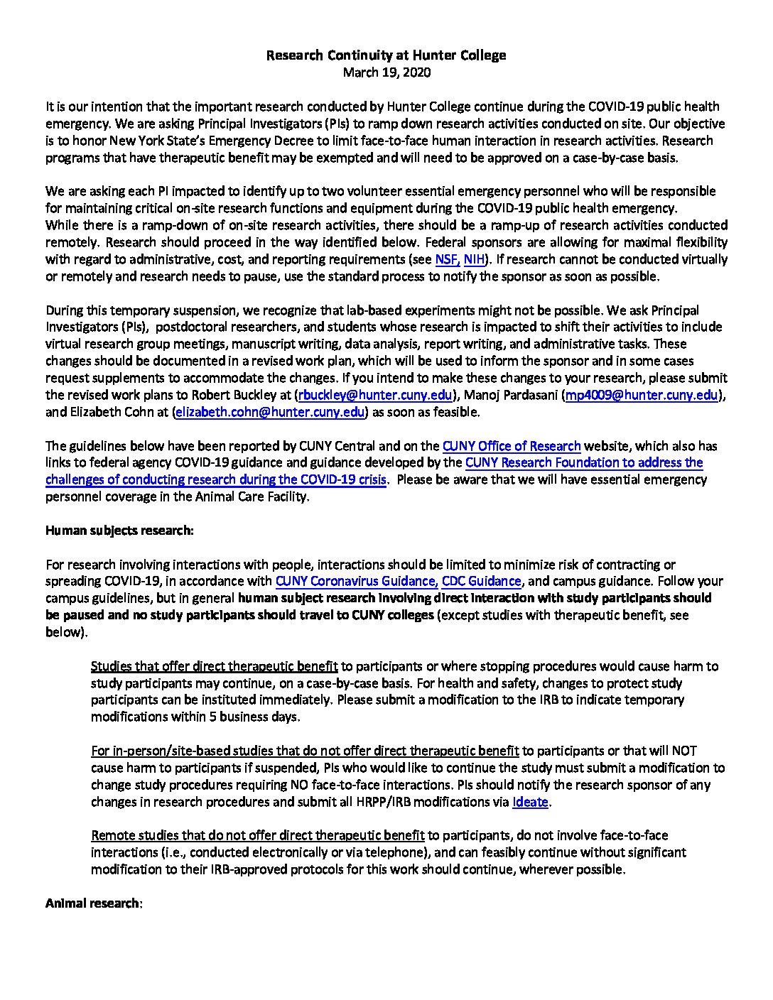 RESEARCHCONTINUITYBdLFINAL2 Hunter College