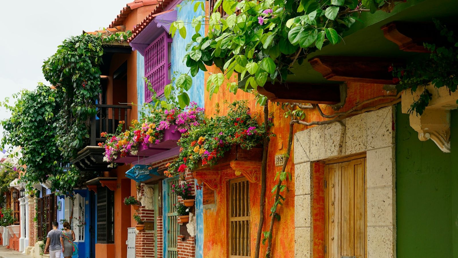 Multicolored houses in Cartagena, Colombia