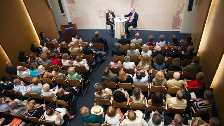 looking down on audience at presentation