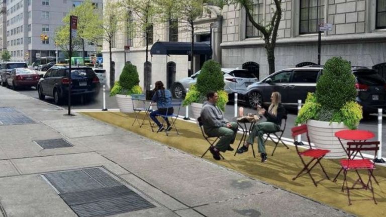 An artist’s rendering of the planned seating area.