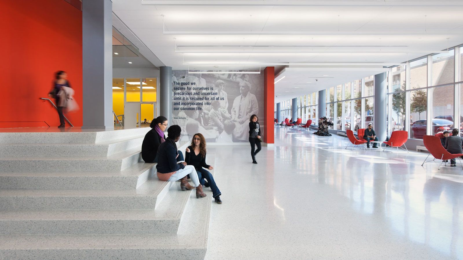 silberman building lobby steps with students