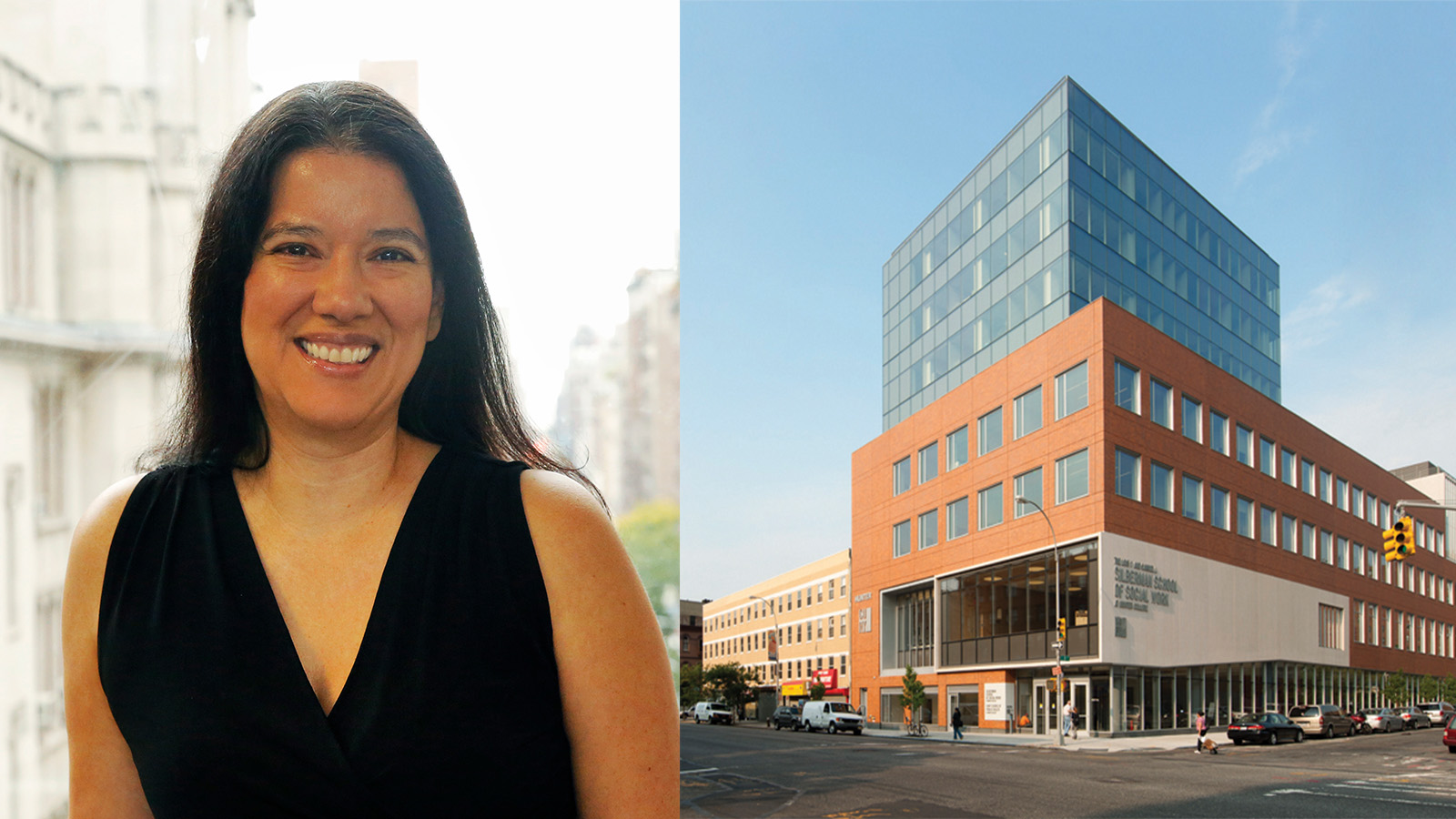 Professor Regina Miranda and Hunter's Silberman School of Social Work building.