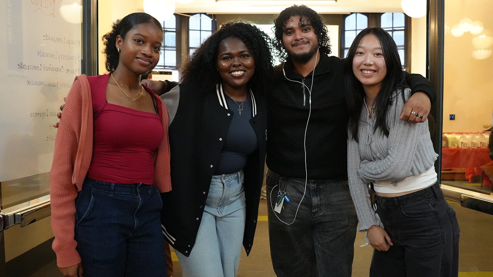 group of hunter students outside of Student Union during welcome week