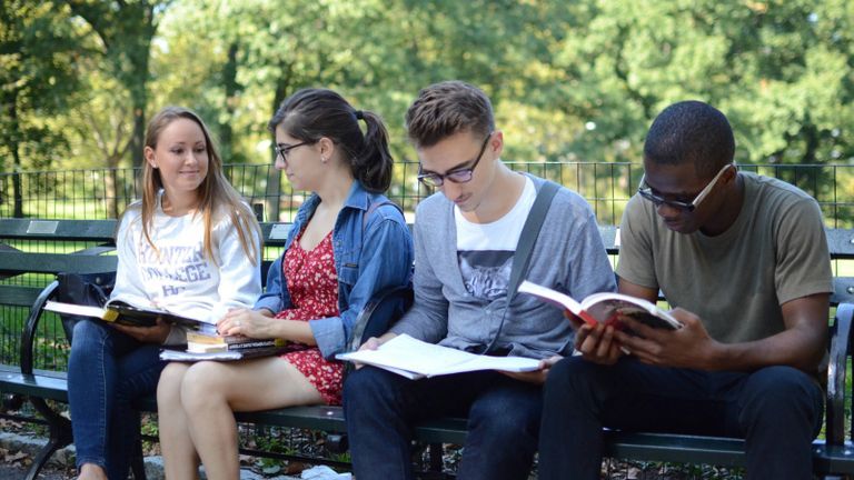 Hunter students reading in Central Park