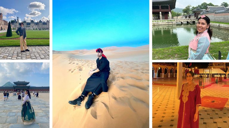 a collage of students in different locations around the world