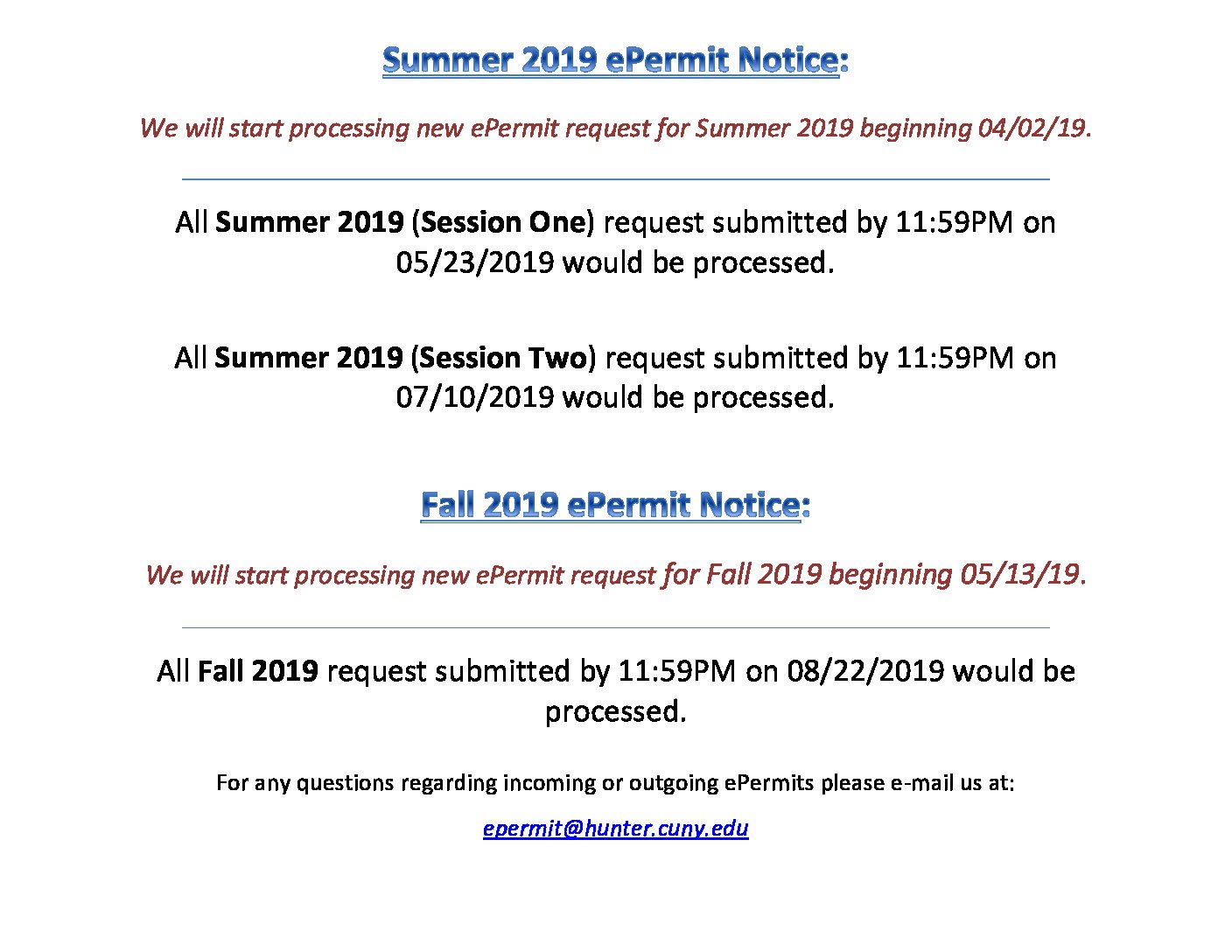 Summer-Fall-2019-ePermit-Notice | Hunter College