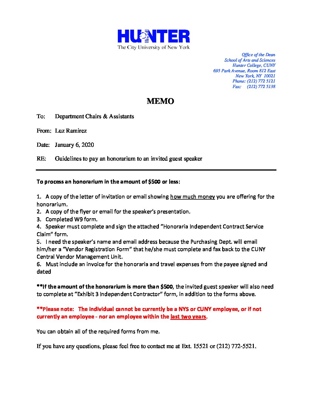 Tax Levy Guidelines To Pay Honorariums For Invited Guest Speakers 1 6 