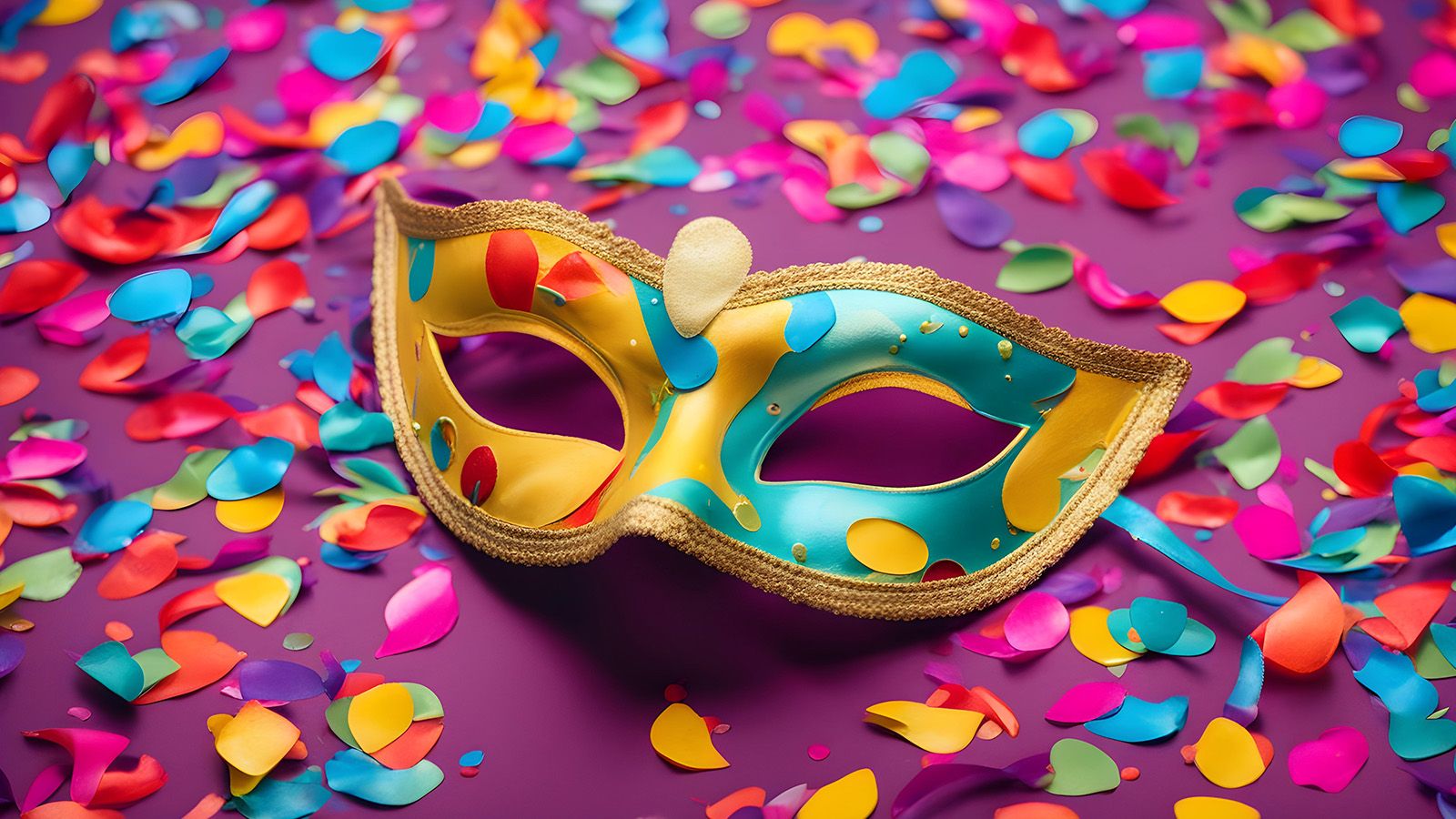 Colorful mask and confetti