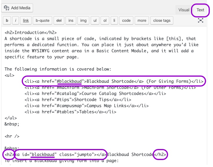 jump links cms screenshot
